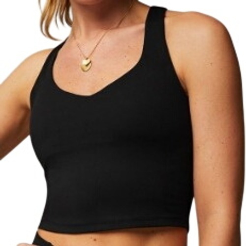 Fabletics Anywhere Cropped Built-In Bra Tank Top Black Large Racerback V-Neck